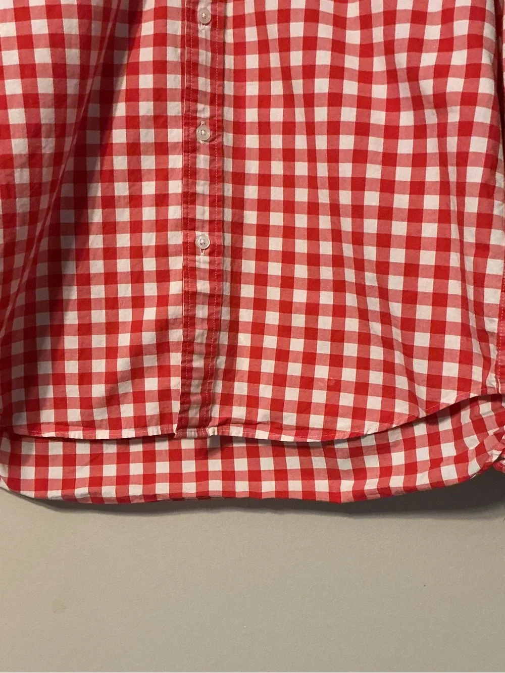 J. Crew Red and White Gingham Button-Down Shirt-See Descript